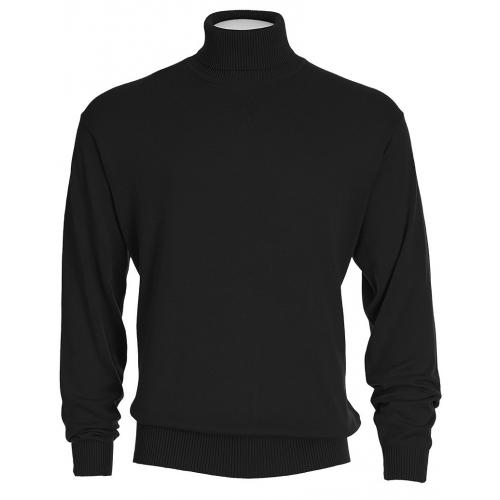Bagazio Black Cotton Blend Turtleneck Sweater Shirt VT042
