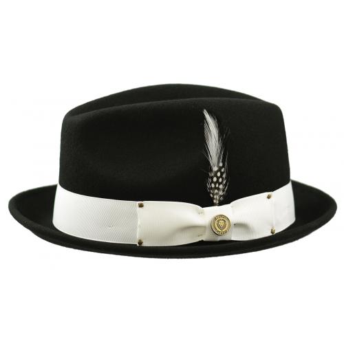 Bruno Capelo Black / White Banded Australian Wool Fedora Hat BB-204