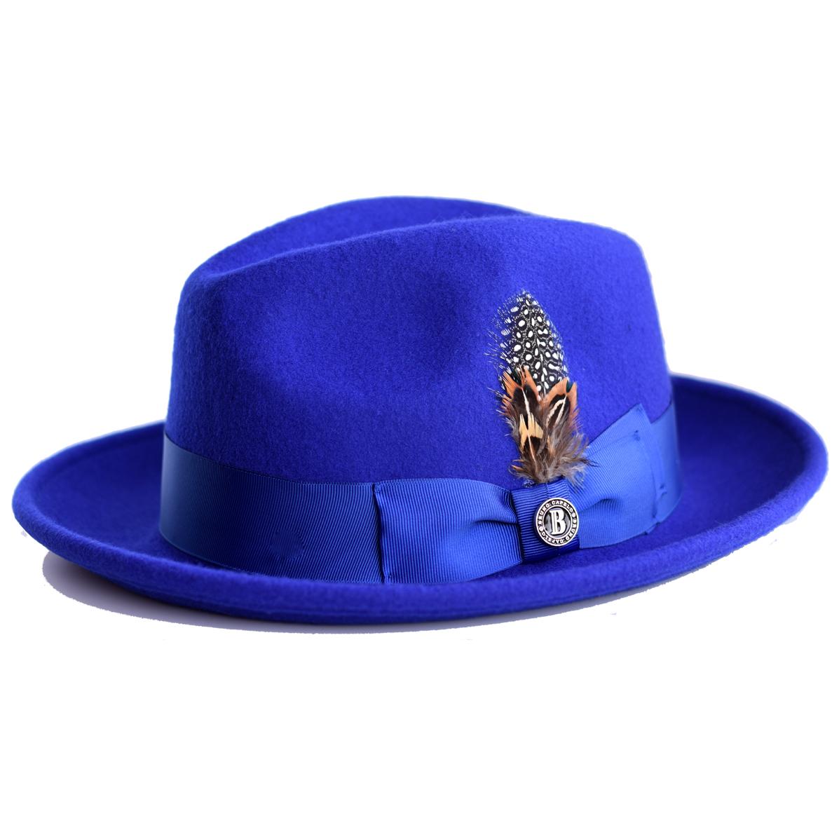 Men Bruno Capelo Dress Hat Australian Wool Homburg Godfather GF108 Royal Blue