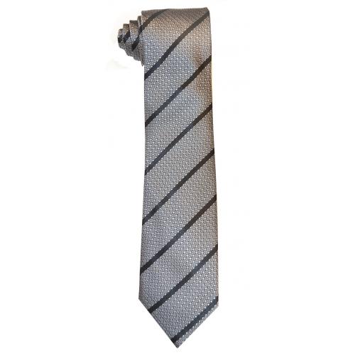 Bruno Marchesi 8001-5 Silver / Black Striped Silk Necktie
