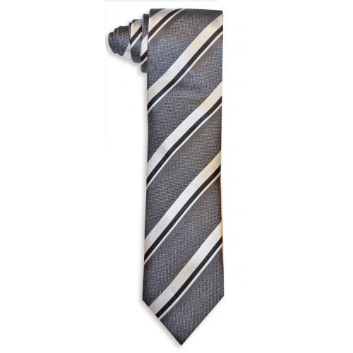 Bruno Marchesi 8003-9 Charcoal / Silver / Black Striped Silk Necktie