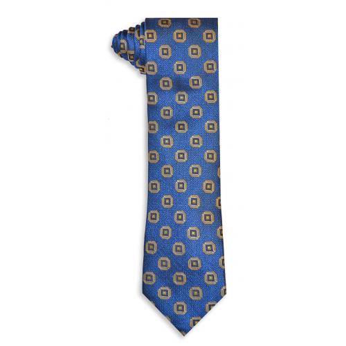 Bruno Marchesi 8032-1 Royal Blue / Gold / Navy Geometric Design Silk Necktie