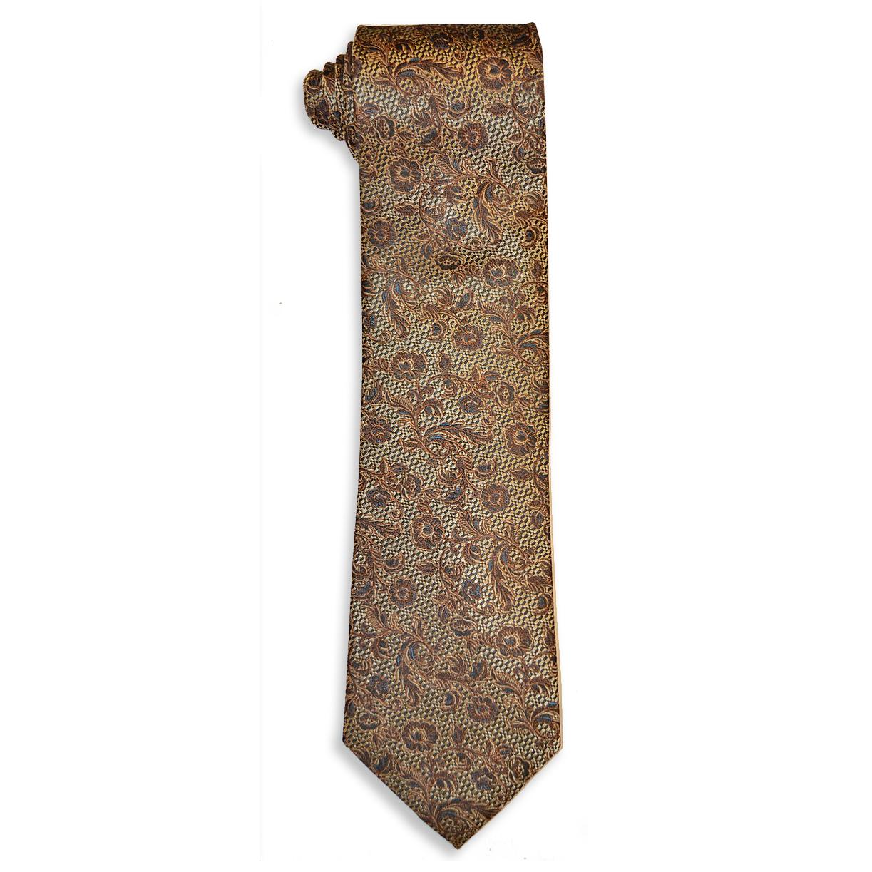 Bruno Marchesi 8067-9 Camel / Brown / Cognac Floral Design Silk Necktie ...