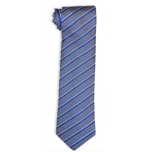 Barcelona 1258 Royal Blue / Black / White Striped Silk Necktie / Hanky Set