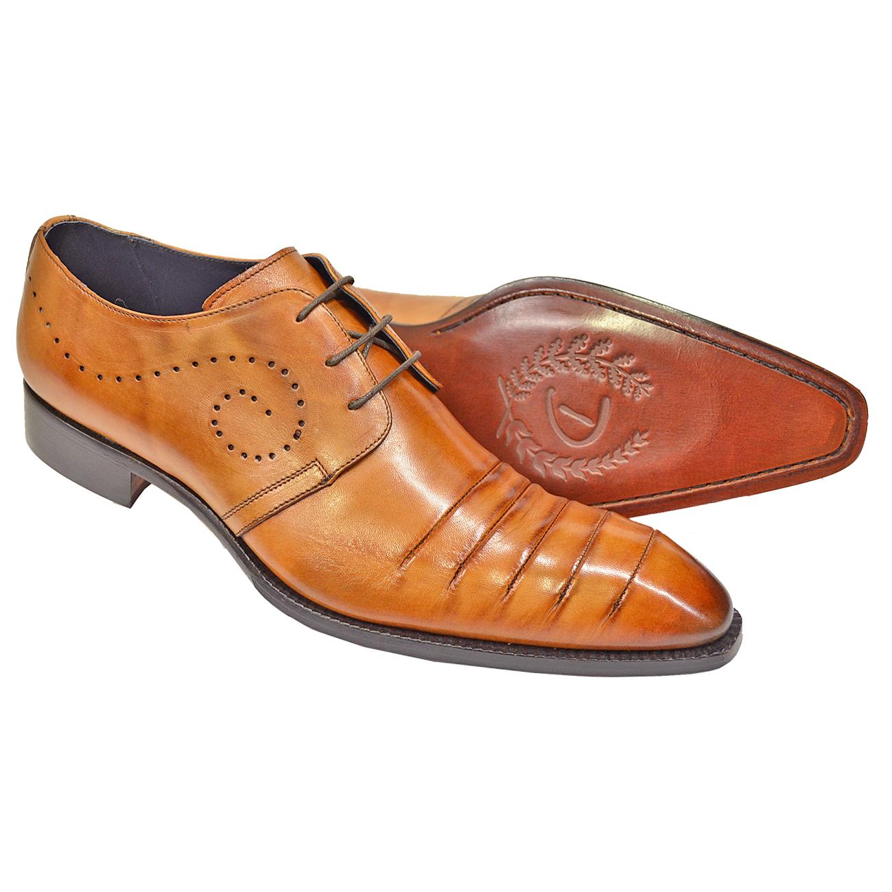 Hand-painted Calfskin Pleated Toe Lace-Up Shoes | Duca Pesaro