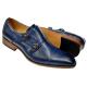 UV Signature Navy Blue Hand Burnished Vegan Leather Double Monk Strap Shoes G6859-389