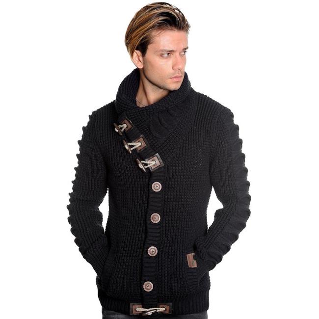 LCR Black Button-Up Modern Fit Wool Blend Shawl Collar Cardigan Sweater ...