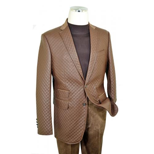Saint Lorenzo Brown Quilted PU Leather / Microsuede Modern Fit Casual Suit 7716