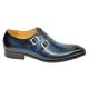 Carrucci Navy / Blue Hand Speckled Calfskin Double Monk Strap Shoes KS503-37