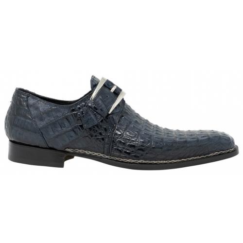 Mauri "Opulent" 1172 Blue Genuine All Over Hornback Crocodile Monk Strap Loafer Shoes.