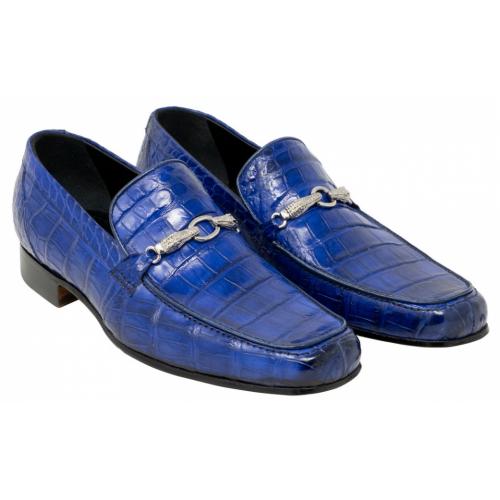 Mauri "Regal" 4894/2 Royal Blue / Burnished Genuine Baby Alligator Hand Painted Loafer Shoes.