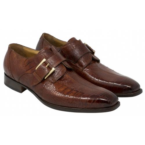 Mauri "Cardinal" 4853/3 Gold Burnished Genuine Ostrich Leg Hand Painted Monk Strap Loafer Shoes.