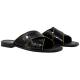 Mauri "Luxor" 5062 Black Genuine Ostrich Leg / Homer Fabric Patent Leather Sandals.