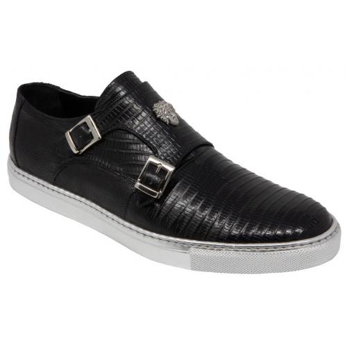 Mauri "Trendsetter" 8592 Black Genuine Lizard Double Monk Strap Loafer Shoes.