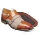 Stacy Adams "Harper" Cognac / Beige Double Monk Strap Leather / Canvas Shoes 25355-282