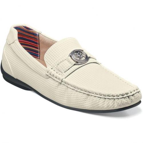 Stacy Adams "Cyd" White PU Leather Moc Toe Driving Loafers 25264-100