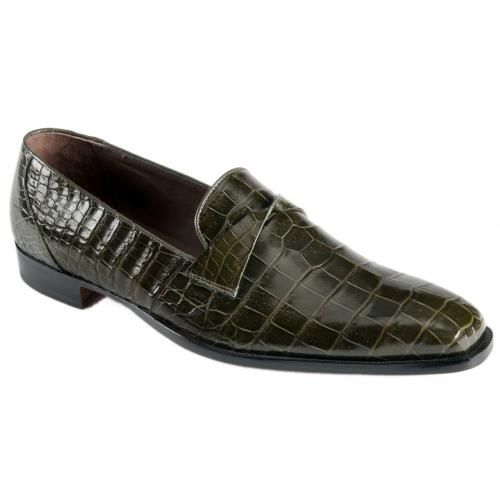Mauri 3027 Olive Genuine Baby Alligator Loafer Shoes.