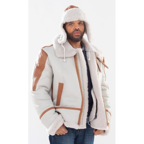 G-Gator White / Brown Genuine Sheepskin Jacket With Leather Trimming 702.