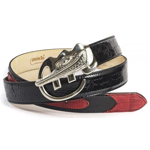 Mauri Genuine Patent Embossed / Baby Crocodile Hand-Painted Belt With Buckle AB6.