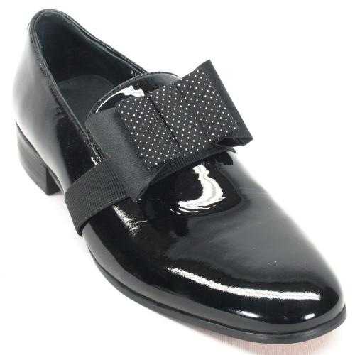 Carrucci Black Genuine Patent Leather Loafer With Bow Tie KS525-02P
