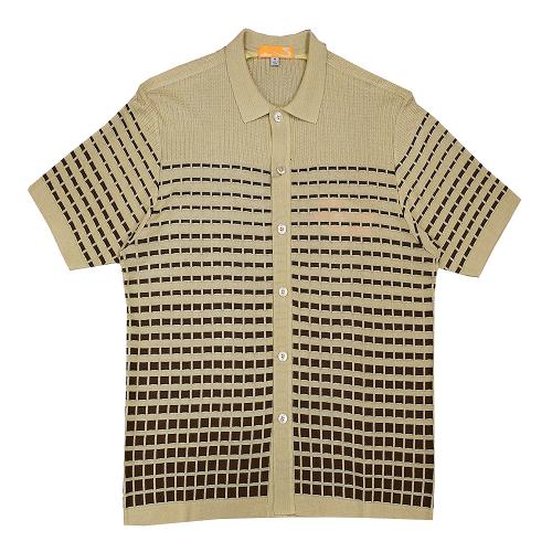 Silversilk Camel / Brown Button Up Knitted Short Sleeve Shirt 8117