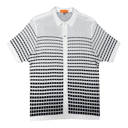 Silversilk White / Black Button Up Knitted Short Sleeve Shirt 8117