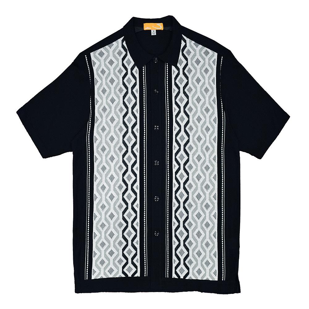 Silversilk Black / White / Silver Button Up Knitted Short Sleeve Shirt ...