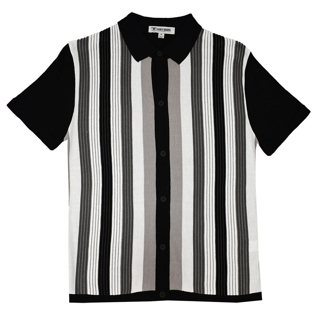 Stacy Adams Black and White Knit Shirt | Men's Short Sleeve Shirt ...