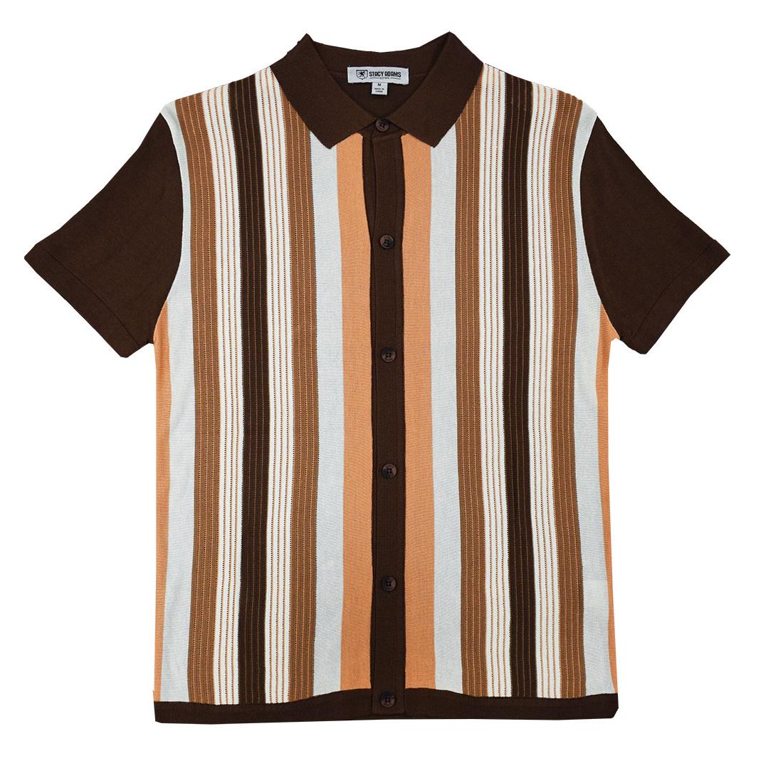 Stacy Adams Brown / Copper / Off-White Button Up Knitted Short Sleeve ...