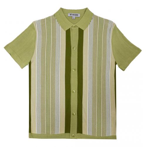Stacy Adams Sage / Olive / Beige Button Up Knitted Short Sleeve Shirt ...