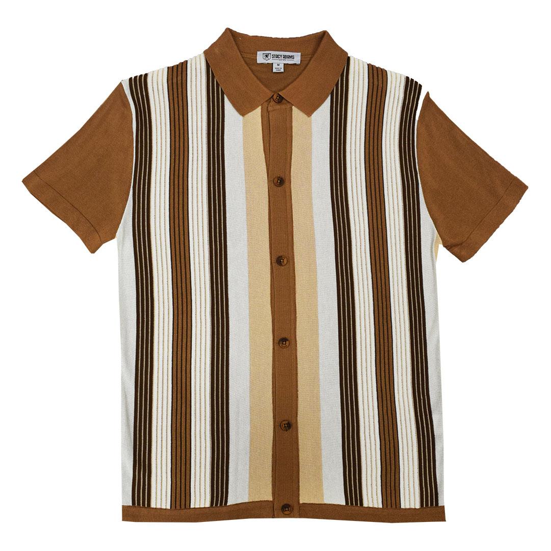 Stacy Adams Light Brown / Ivory Button Up Knitted Short Sleeve Shirt ...
