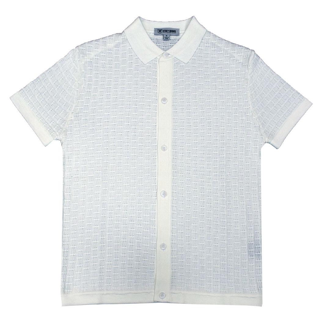 Stacy Adams Solid White Button Up Knitted Short Sleeve Shirt 8228 - $79 ...