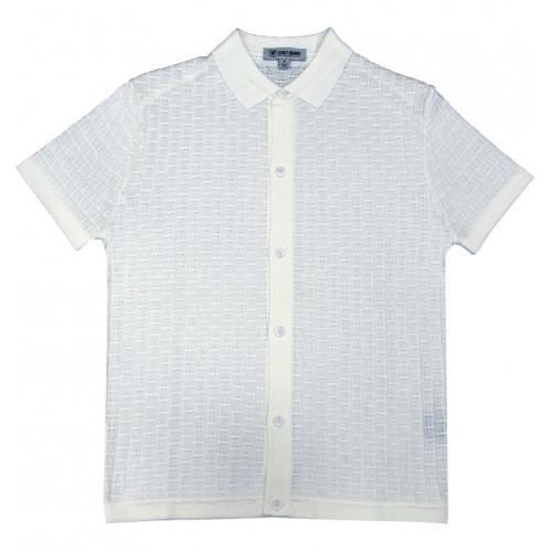 Stacy Adams Solid White Button Up Knitted Short Sleeve Shirt 8228