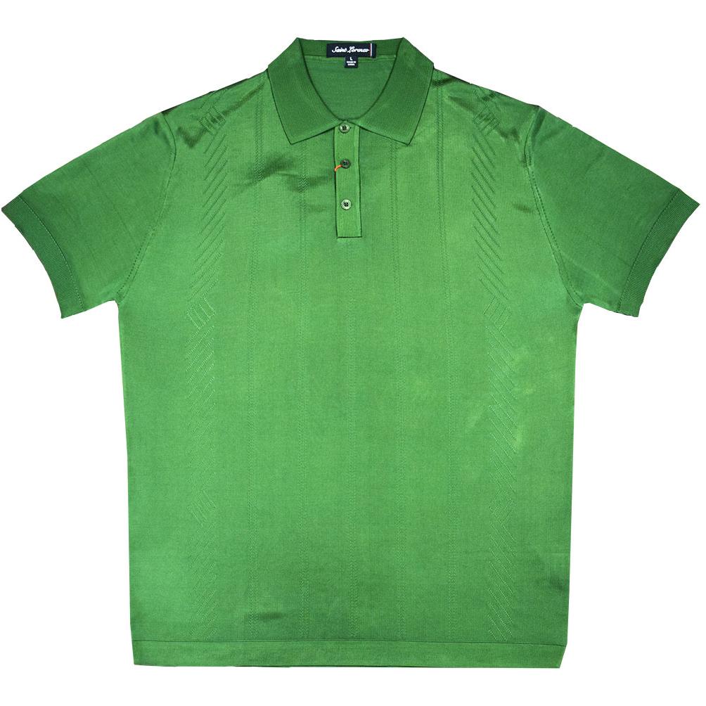 Saint Lorenzo Olive Green Knitted Microfiber Casual Short Sleeve Polo ...