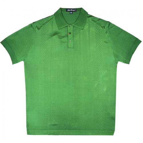 Saint Lorenzo Olive Green Knitted Microfiber Casual Short Sleeve Polo Shirt 5800