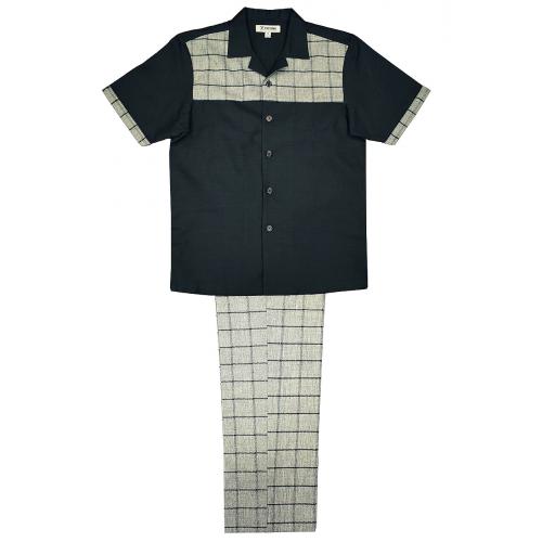 Stacy Adams Black / Grey Egyptian Linen / Cotton Short Sleeve Outfit 8626