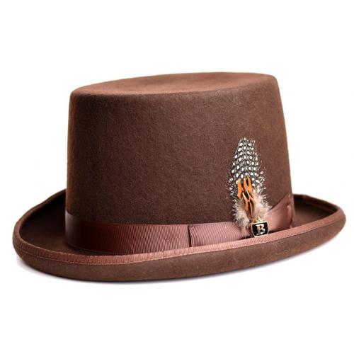 Bruno Capelo Brown Australian Wool Top Hat TOP-101