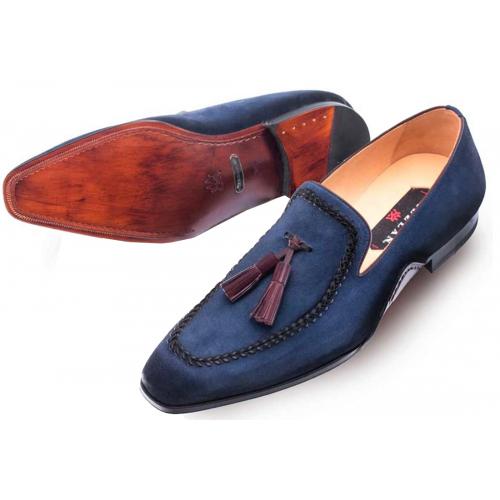Mezlan "Plazza'' Blue Genuine Hand-Burnished Suede Oxford Shoes 8452.