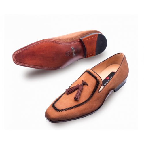 Mezlan "Plazza'' Cognac Genuine Hand-Burnished Suede Oxford Shoes 8452.