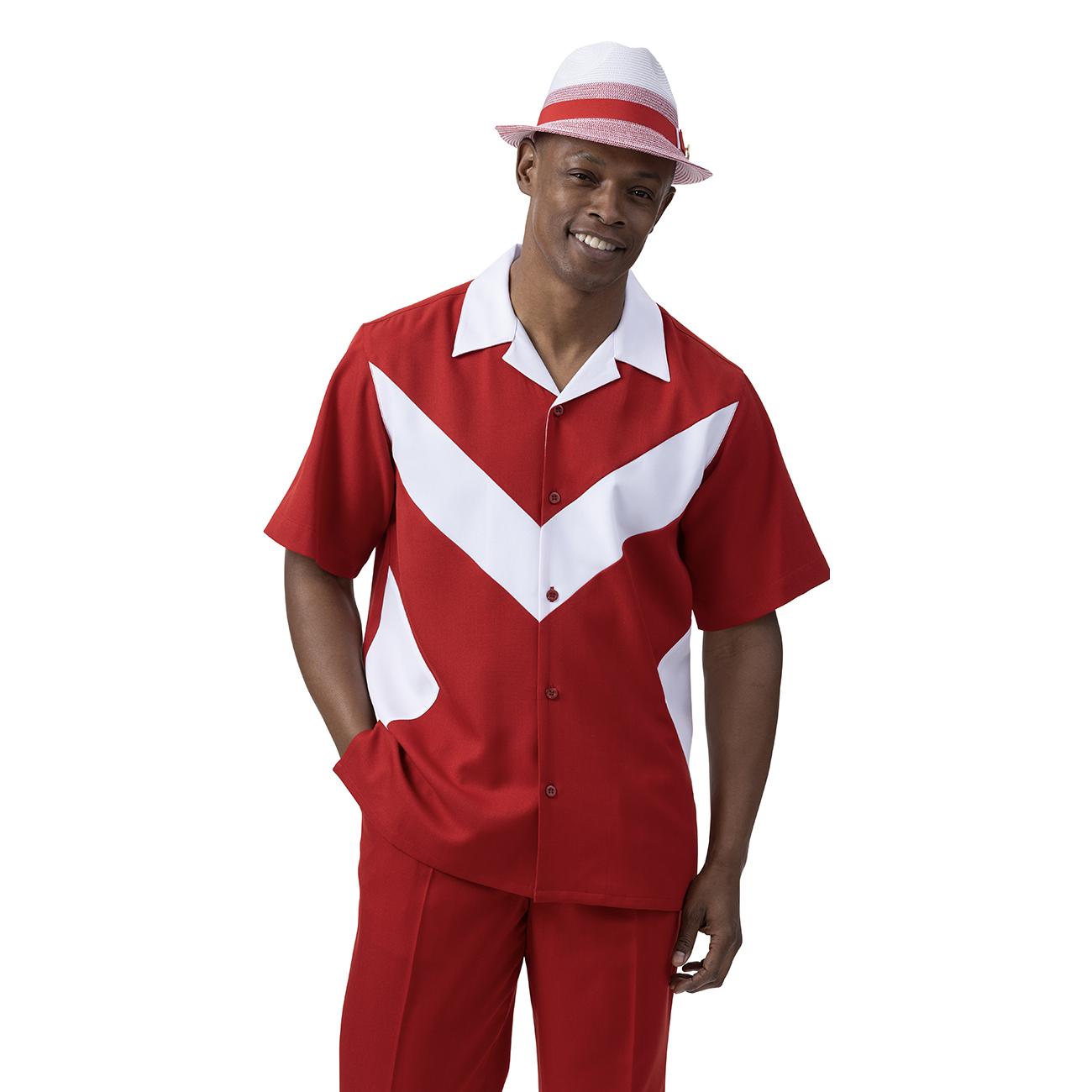 Montique Red / White Sectional Design Short Sleeve Outfit 2073. - $79. ...