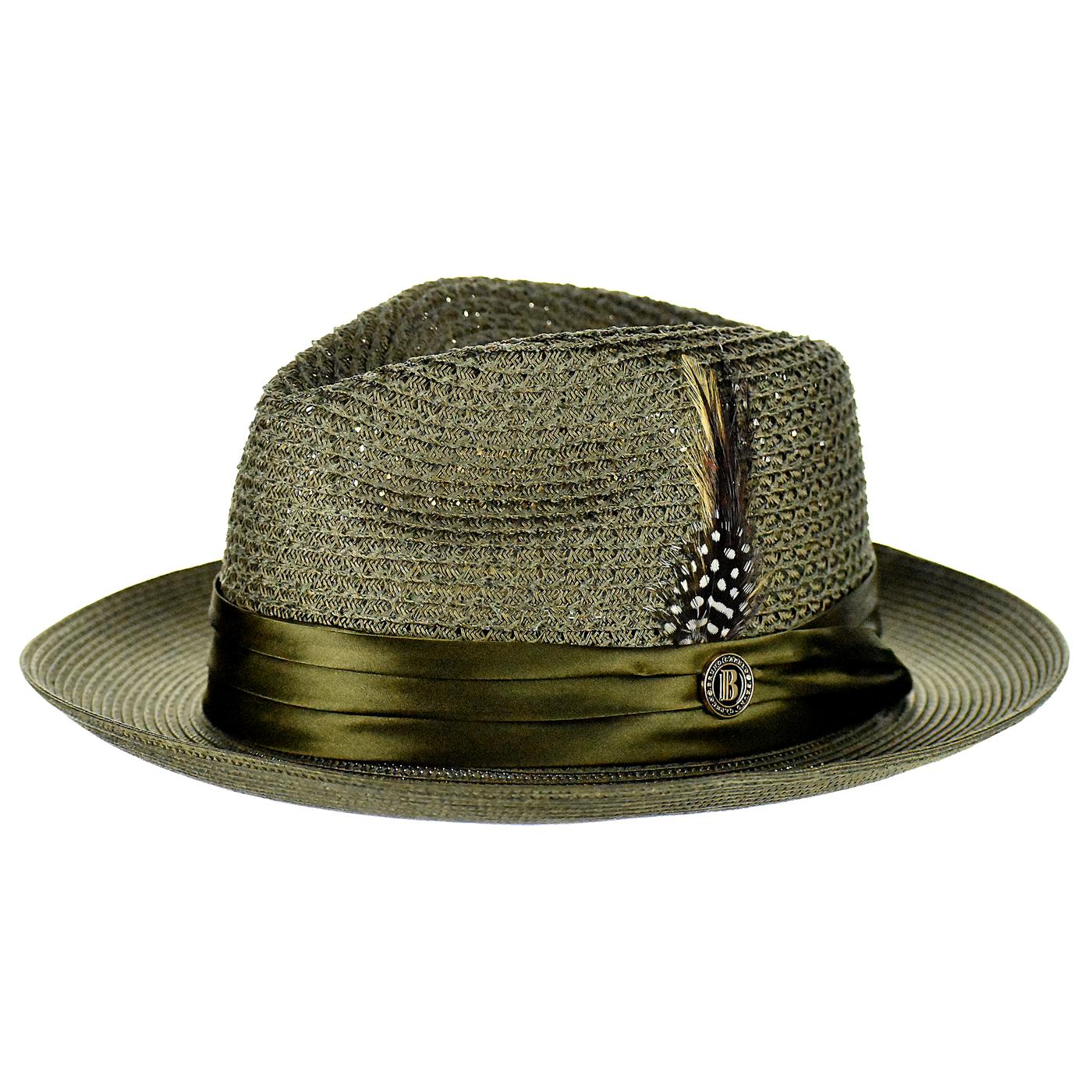 Bruno Capelo Olive Green Braided Straw Fedora Hat