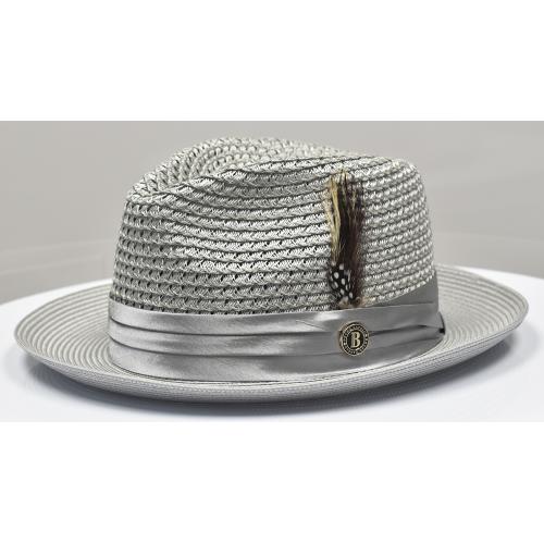 Bruno Capelo Silver Grey Braided Straw Fedora Hat