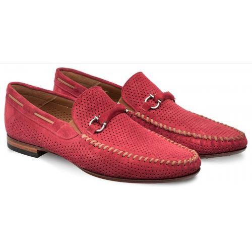 Mezlan "Marcello'' Red Genuine Hand-Burnished Suede Moccasin Shoes 7272.