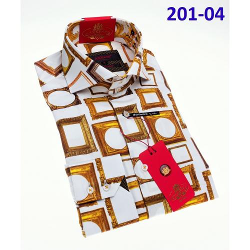 Axxess White / Gold Cotton Modern Fit Dress Shirt With Button Cuff 201-04.