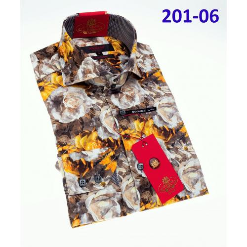 Axxess White / Brown / Gold Cotton Modern Fit Dress Shirt With Button Cuff 201-06.