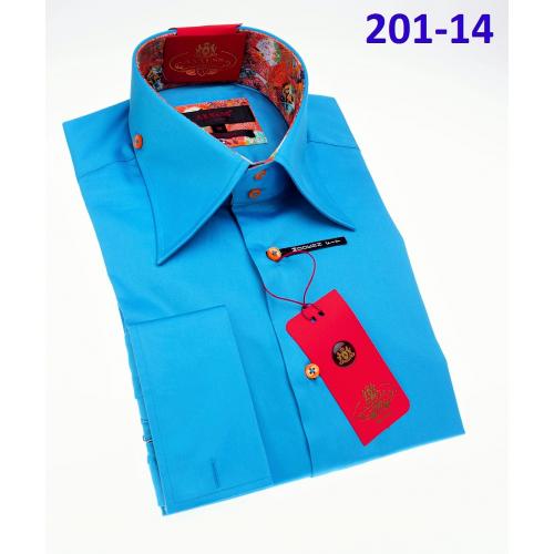Axxess Turquoise Blue Cotton Modern Fit Dress Shirt With Button Cuff 201-14.