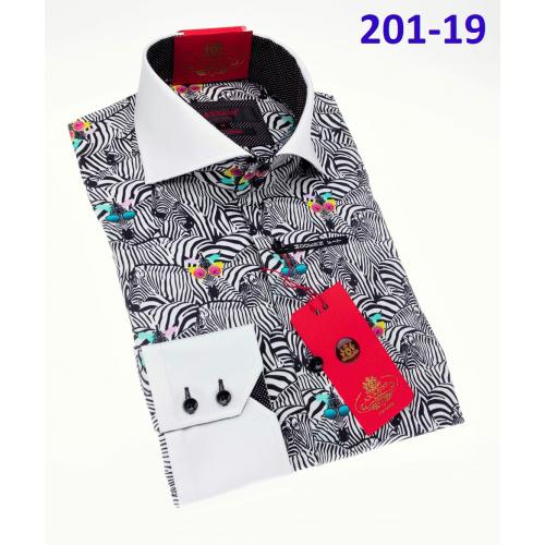 Axxess Black / White / Multi Zebra Design Cotton Modern Fit Dress Shirt With Button Cuff 201-19.