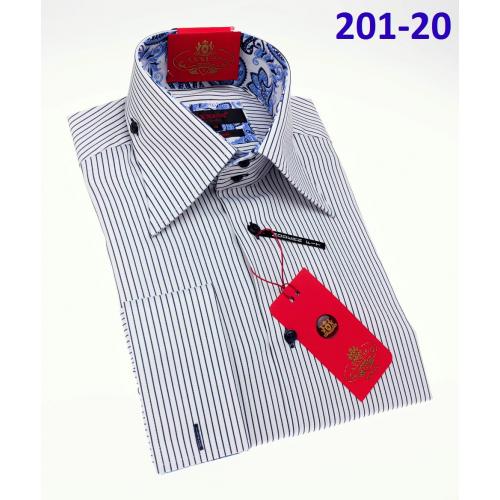 Axxess White / Grey Pinstripes Cotton Modern Fit Dress Shirt With Button Cuff 201-20.