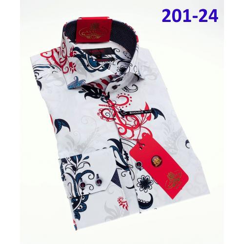 Axxess White / Black / Red Cotton Modern Fit Dress Shirt With Button Cuff 201-24.