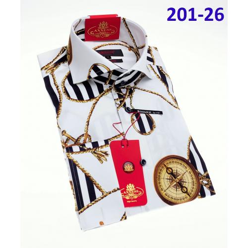 Axxess Black / White / Gold Cotton Modern Fit Dress Shirt With Button Cuff 201-26.